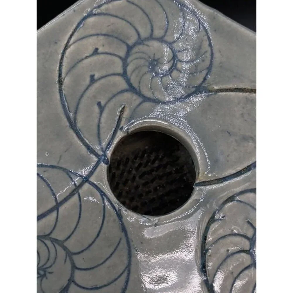 Studio Pottery Ikebana Flower Frog Vase Nautilus Sea Shell Nautical